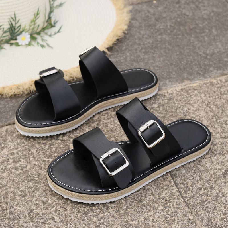 

Большие Балетки Женские Круглый Носок Открытый Носок Металлическая Пряжка Мягкая Подошва Нескользящие Износостойкие Тапочки 44 чёрный