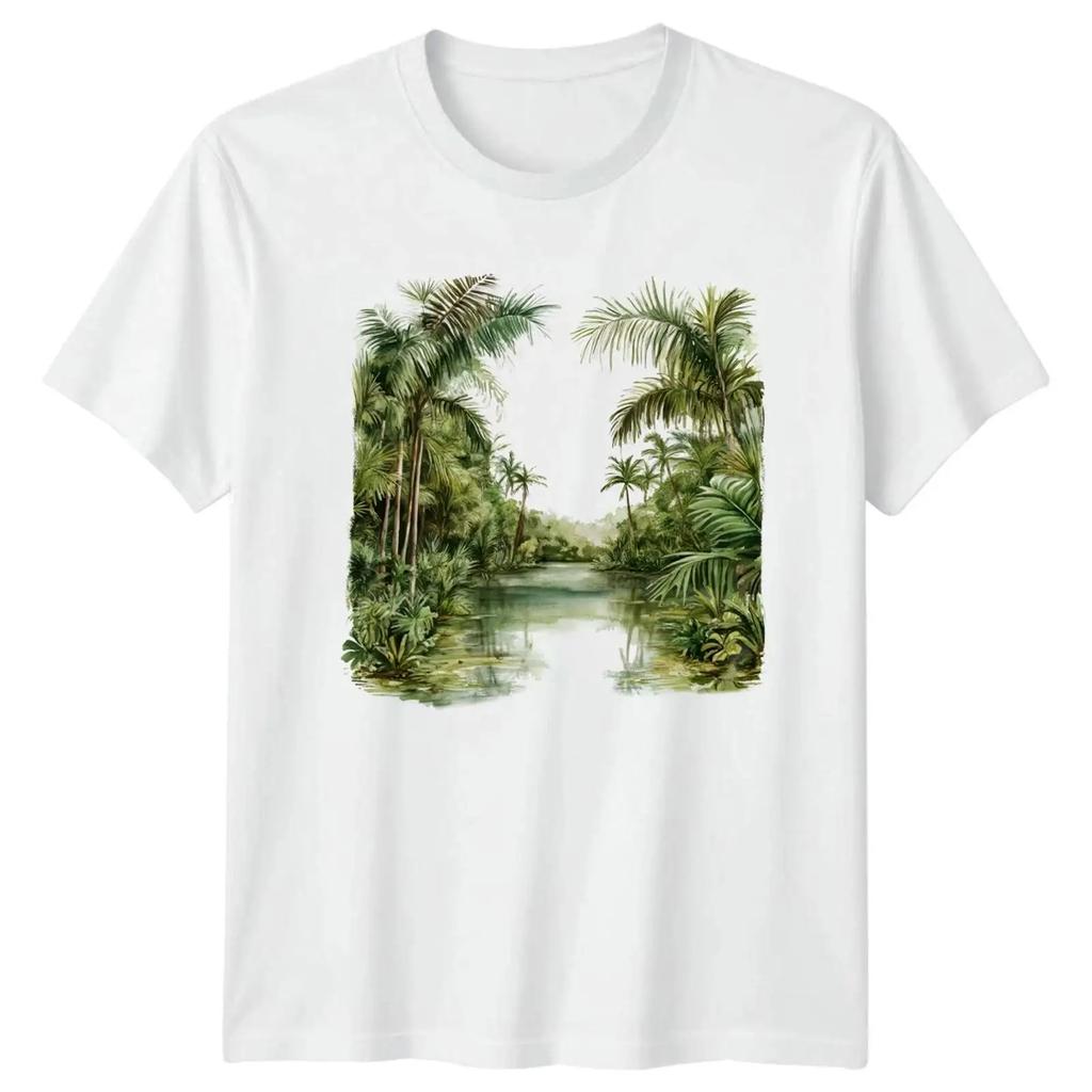 Tropical River Jungle Natur Herren T Shirt Damen Grafik Oberteil vintage Washed Slightly Comfortable homme designer clothes