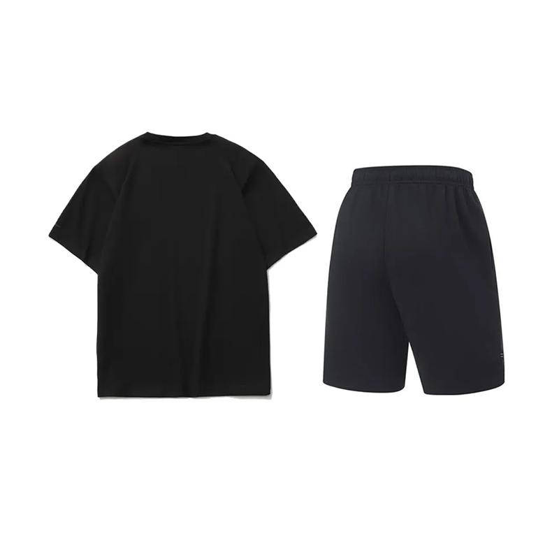 Li Ning Letter Logo Printed Trendy Versatile Round Neck Pullover Short Sleeve T-Shirt Casual Sports Suit Unisex Tops Black AHSU803-2+AKST543-3