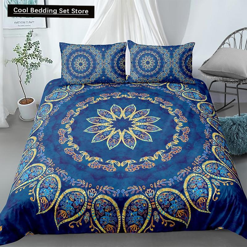 Mandala King Queen Duvet Cover Bohemian Bedding Set For Teens Adults Girls Exotic Ethnic Floral 2/3Pcs Polyester Comforter Cover