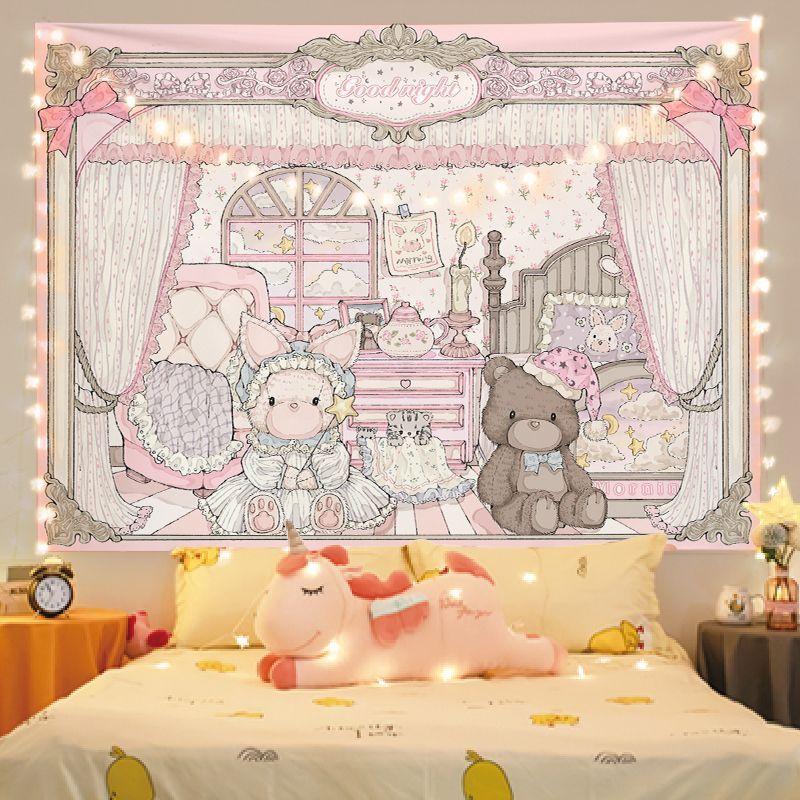 Goodnight Goodnight Rabbit Bear Bedroom Tapestry Cute Pet Cartoon Background Cloth Warm Tapestry Room Decoration