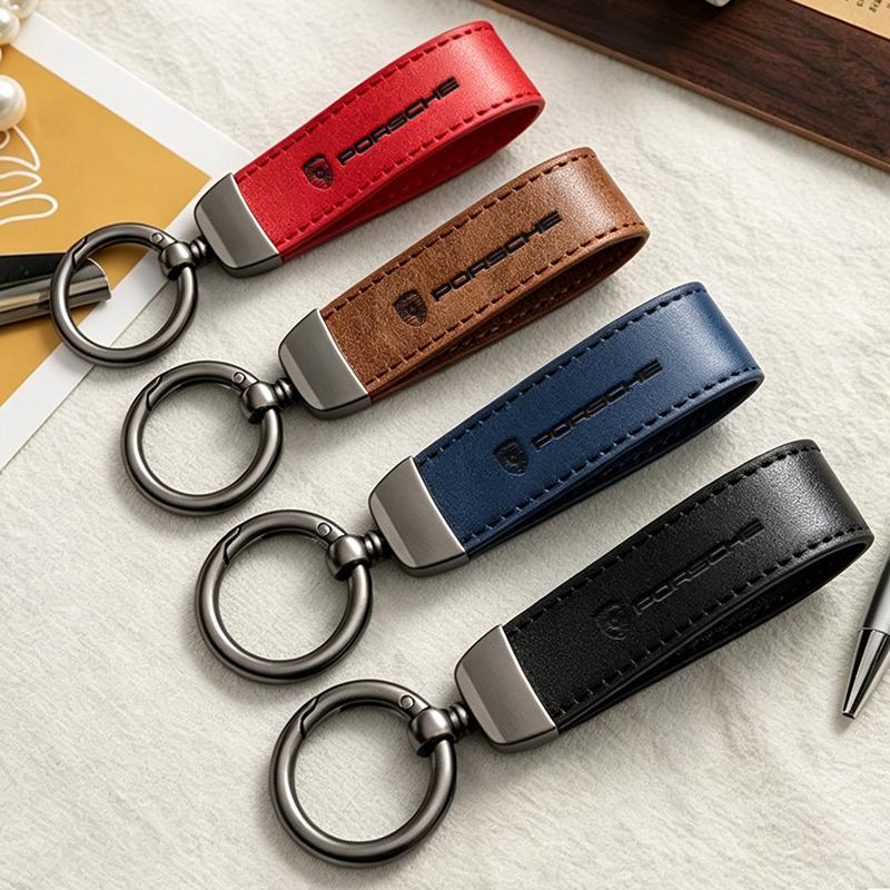 New Sude Leather Car Keychain Key Ring Lanyard Gift Keychain For Porsche Cayenne Panamera Macan Boxster Cayman 718 911 Sticker HF8