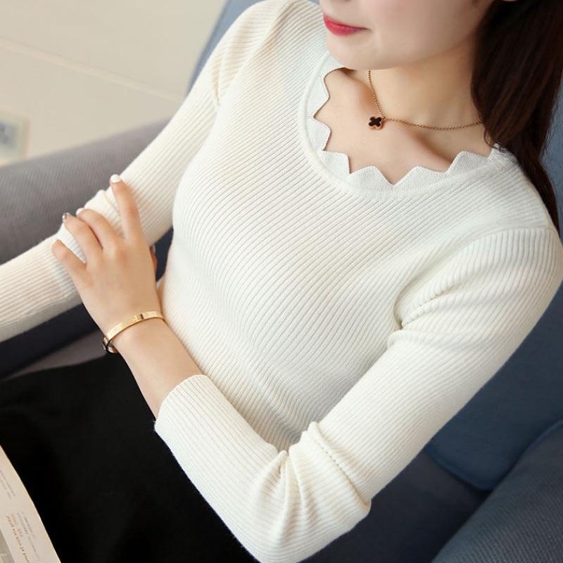 Autumn Winter Women Knitted Sweater Pullover Slim Long Sleeve Butterfly Neck Jumper Sweater Female