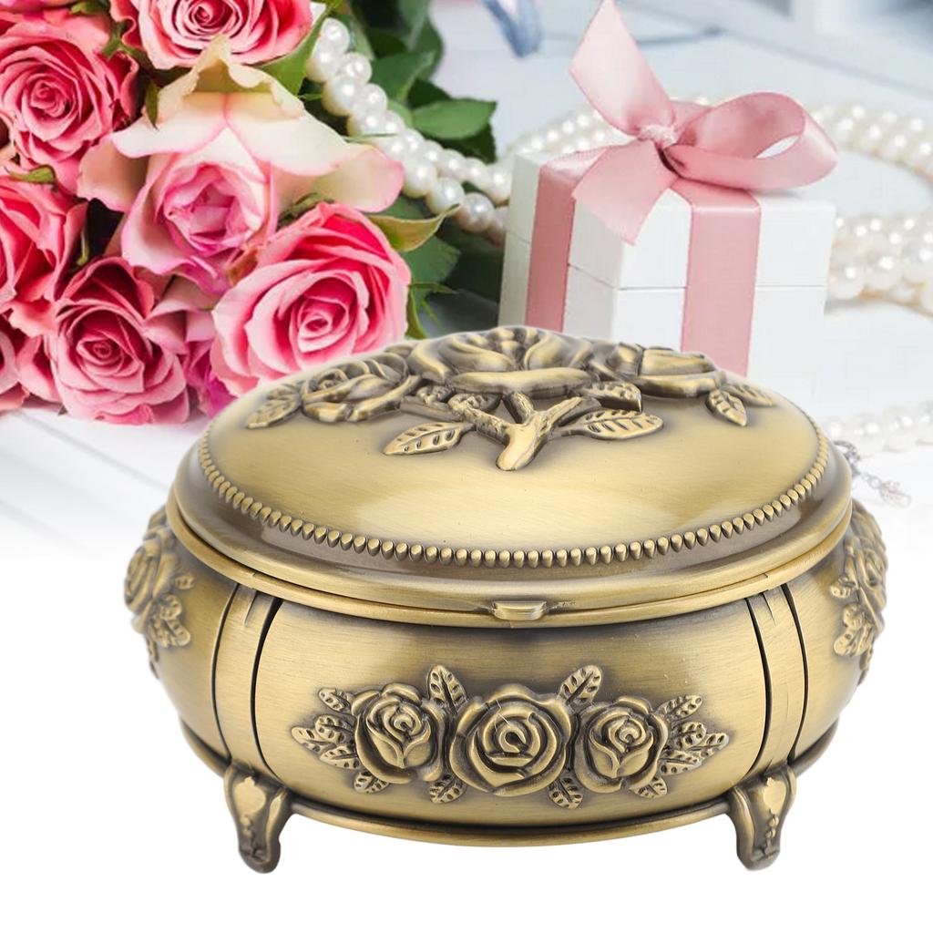 Jewelry Box Retro Metal Oval Shaped Jewelry Storage Box for Necklace Ear S