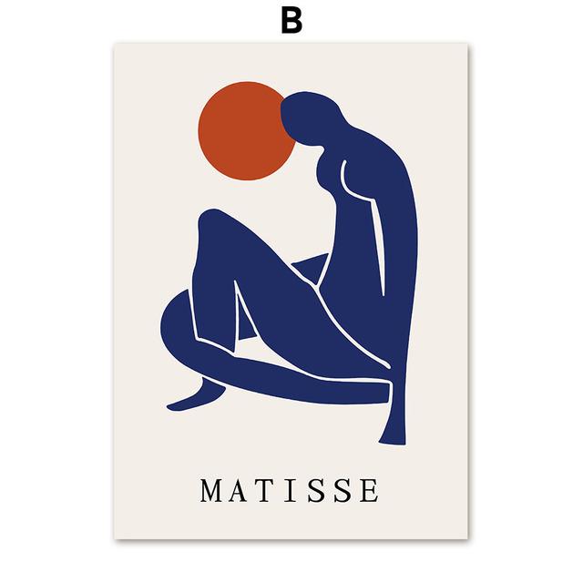 Blue Matisse Abstract Dove Coral Girl Sun Wall Art Canvas Painting Nordic Posters And Prints Wall Pictures For Living Room Decor