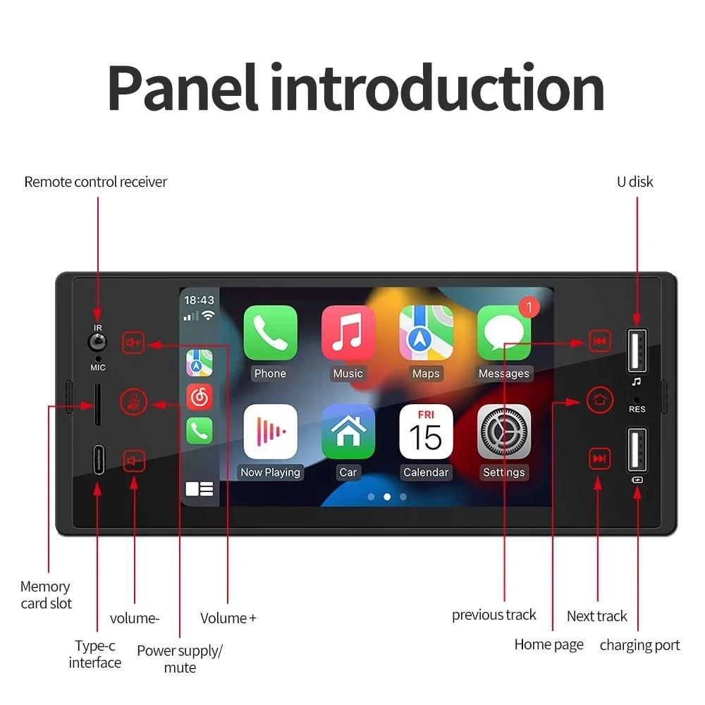 TOYOUSONIC 1 Din 5 Inch Car Radio MP5 Video Player Wireless Carplay Multimedia Player FM BT 2USB Bluetooth Mirrorlink Car Stereo