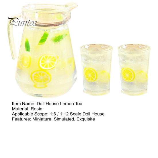 Miniature Lemon Tea Set Realistic Dollhouse Furniture Tea Set Simulation Lemonade Kettle Cup Drink Model for 1:6 1:12 Scale Doll House Mini Landscapes
