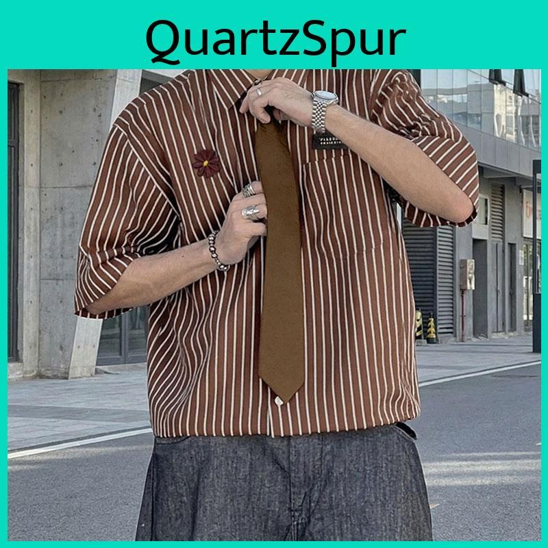 Men Up Summer Tie Incerun Half Sleeve Striped Loose Casual Shirts Tops