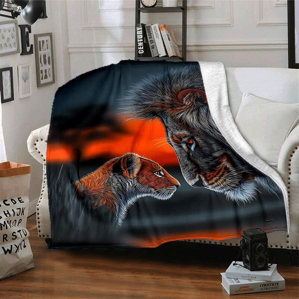 1pc Lion, Sunset Blanket Lightweight Blanket Throw Blanket For Sofa, Bed, Travel, Camping, Livingroom, Office, Couch, Chair yy251010049