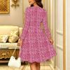 Women Long Sleeve Round Neck Midi Dress Abstract Watercolor Floral Stripe Plum Blossom Dot Print Flared Casual Dress