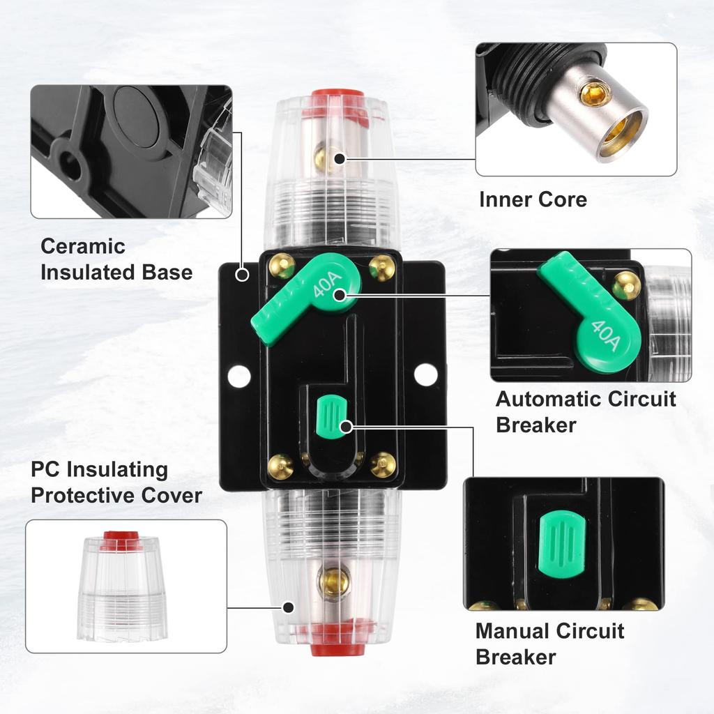 uxcell 2pcs Car Circuit Breaker with Manual Reset Inline Fuse Holder Protection DC - 48V 40A Black Green