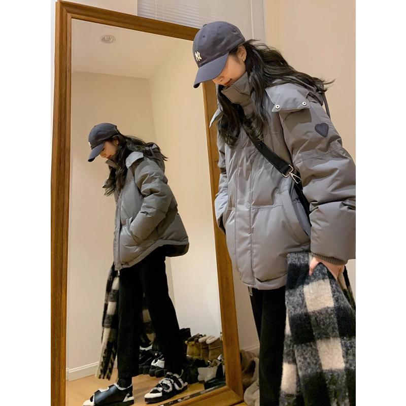 

Women s Retro Korean Style Gray Cotton-Padded Hooded Jacket - Winter 2024 Trend M