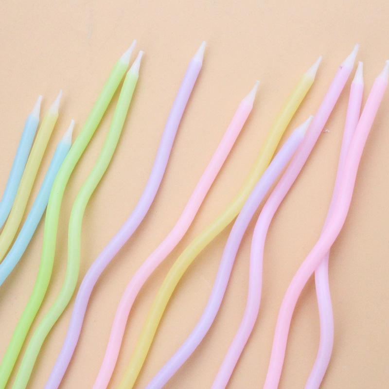 New Colorful Birthday Curve Cake Candles Creative Party 12 Pcs Suction Card Packed Pink Blue Curved Candles