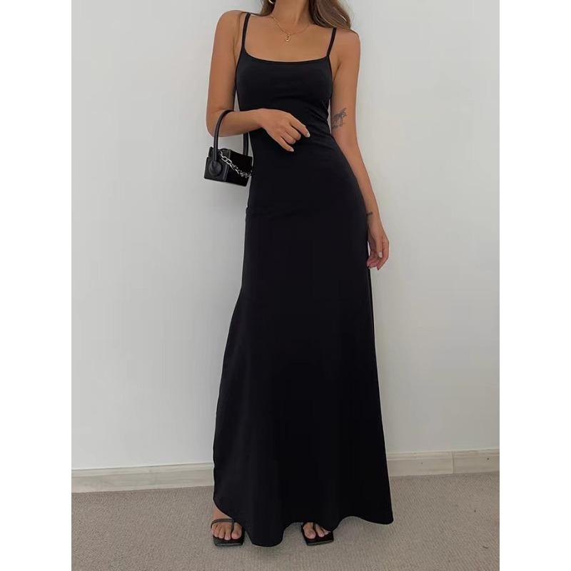 Summer Women Casual Straps Backless Dress for Women Elegant Slim Fit Solid Sexy Party Long Dress New High Waist A Line Sleeveless Ladies Dress 3397