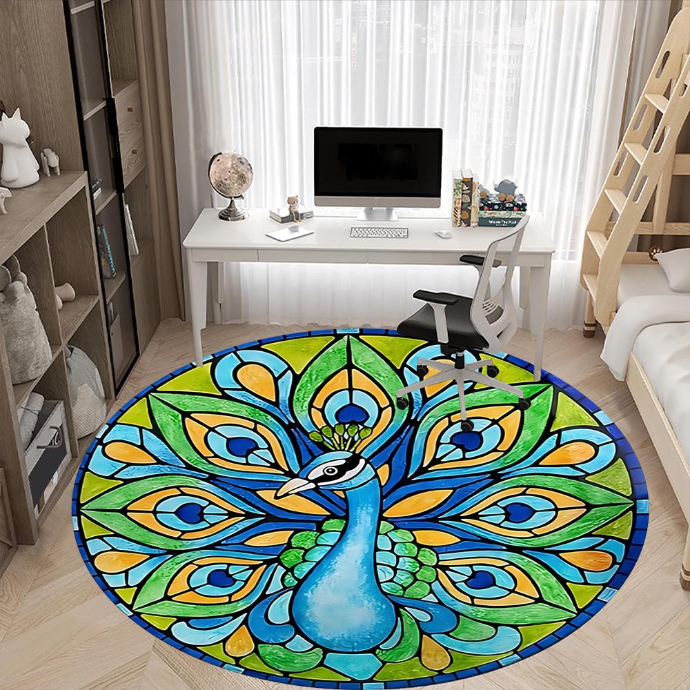 1PC Peacock Stained Design Chair Carpet for Office, Indoor Non-Slip Washable Carpet, Soft Comfortable Mat For Office Room yy250930251