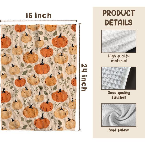 TNUW Vintage Fall Pumpkin Hand Towels, 16x24In, Thanksgiving & Harvest Decor, Botanical Pattern for Farmhouse Kitchen & Bathroom