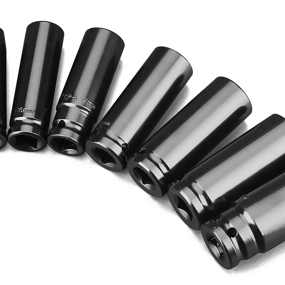 Impact Socket Set Impact Deep Socket 10mm 12mm 13mm 14mm 15mm 17mm 19mm 21mm 22mm 24mm Set of 10 with Case Surface Contact Type 1/2 (12.7)
