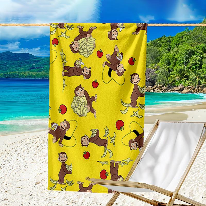 1pc Curious George (6) Beach Towel, Beach and Seaside Swimming Pool Equipment, Fashion Pattern, Rectangular, Travel Essentials