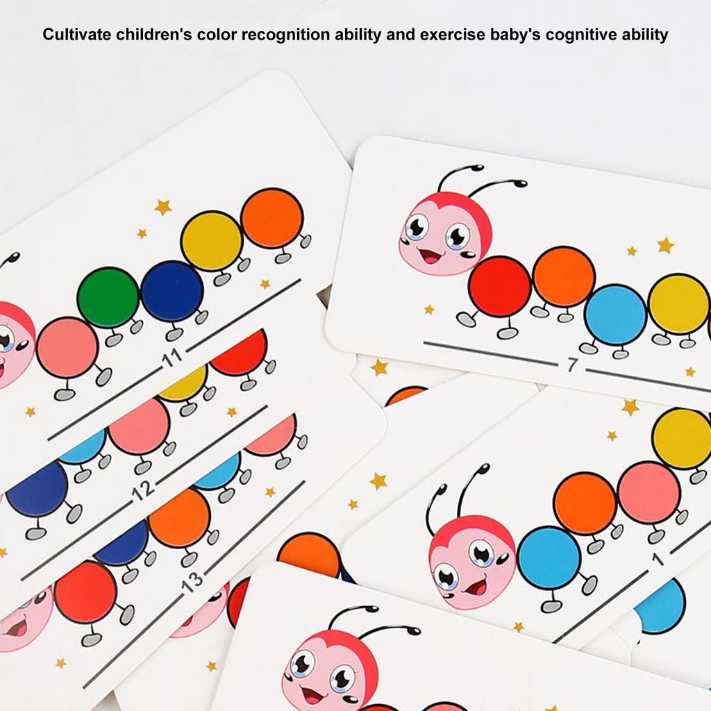 Caterpillar Clip Beads Toy Wooden Worm Caterpillar Pattern Clip Beads Toy for Children Color Sorting Matching Game
