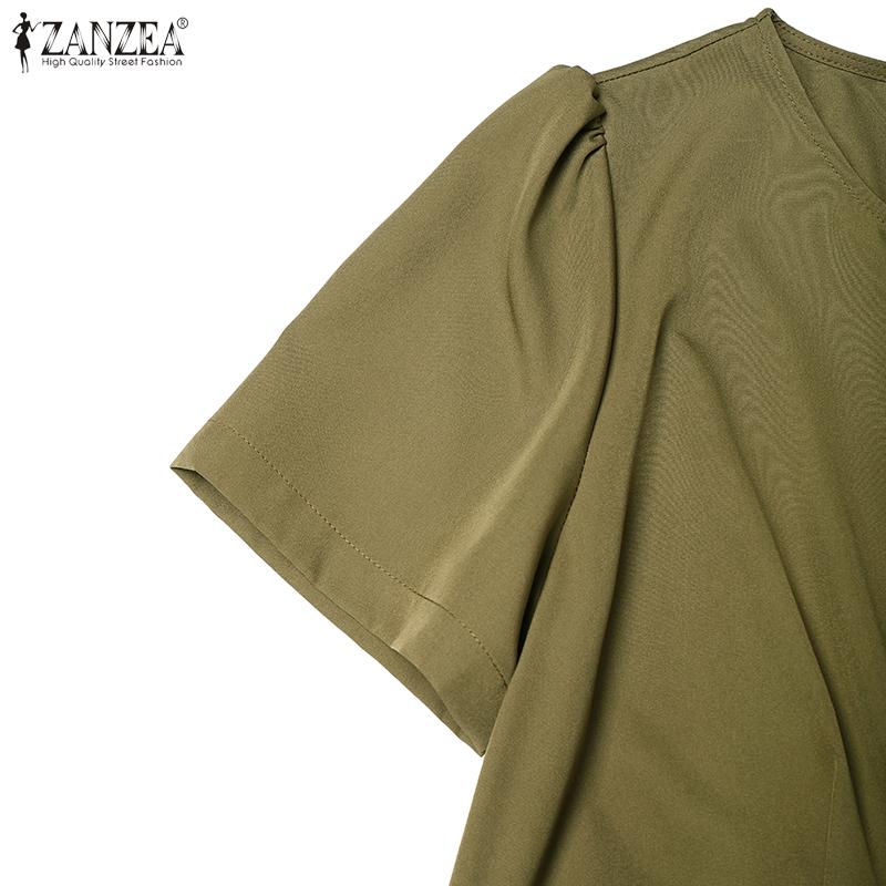 ZANZEA Rochie de vară cu mâneci scurte, ocazională, cu gât rotund