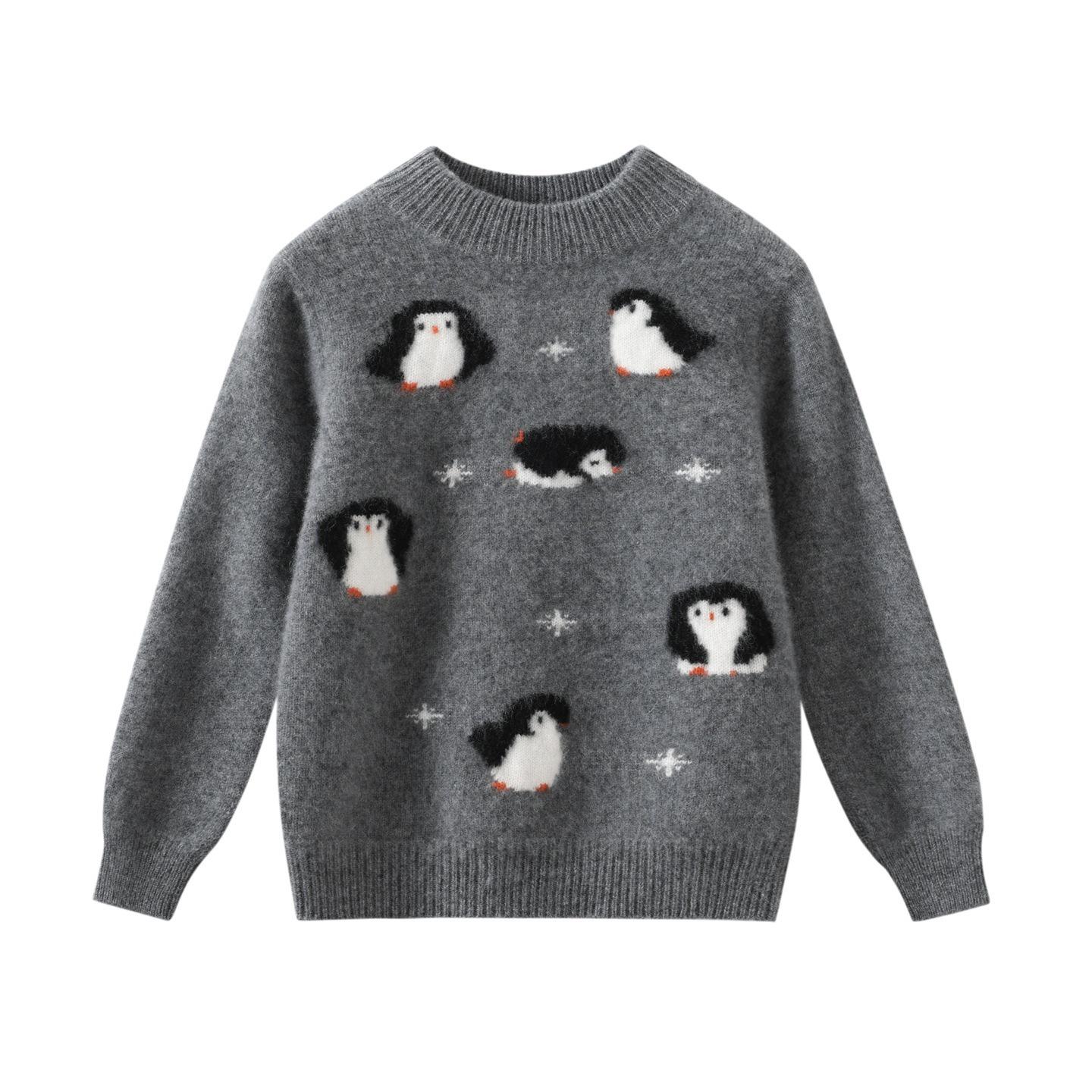 

100% Wool Penguin Sweater - Thickened Cardigan for Boys & Girls. 170 cm світло-сірий колір