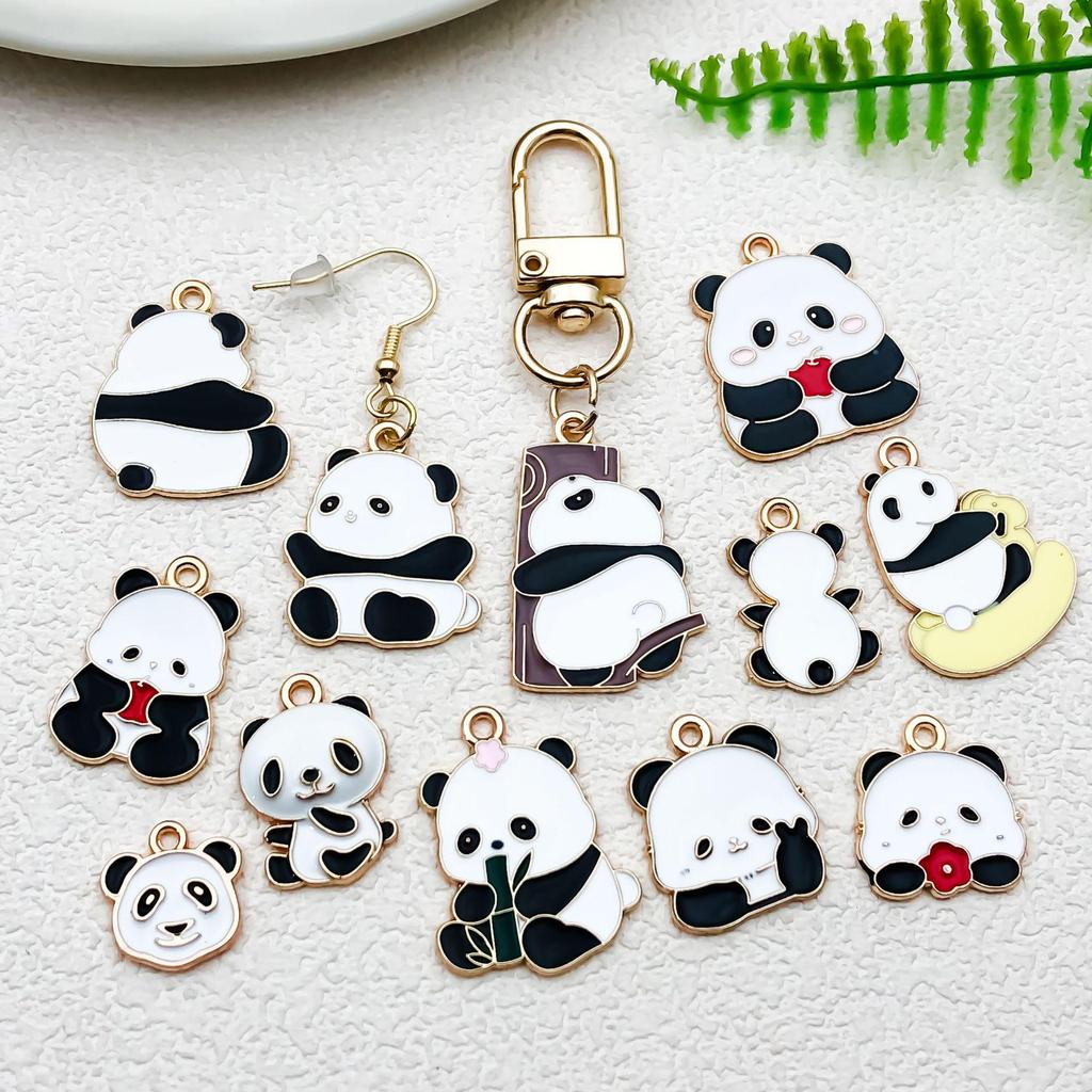 Panda Bamboo Oil Drop Alloy Earrings & Keychain Pendant Jewelry - Chinese Style Accessories