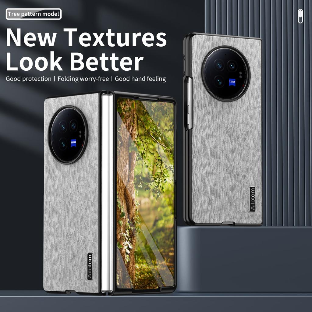 For vivo X Fold3 Pro Case Wood Grain PU Leather+PC+TPU Shockproof Folding Phone Cover