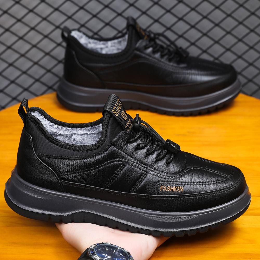 

Зимние хлопковые туфли мужские бархатные теплые спортивные повседневные туфли кожаная поверхность водонепроницаемые для среднего и пожилого возраста туфли-лоферы без шнурков 39 чёрный