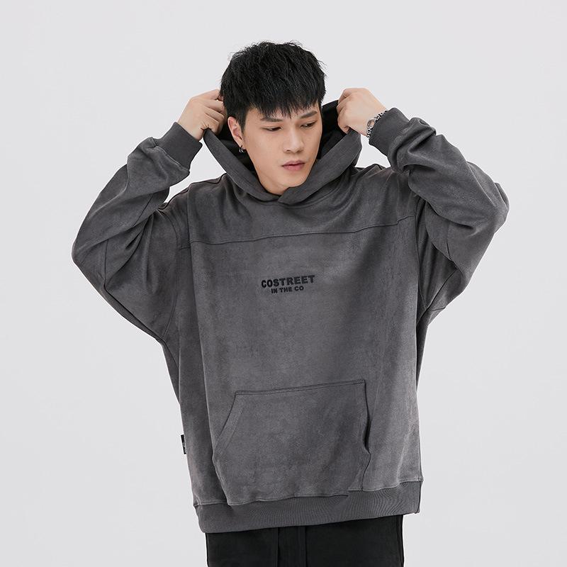 Mr. Cotton Men's Trendy Suede Plush Hooded Sweatshirt, Heavyweight 380g, Loose Fit, Long Sleeve, Printed Design.