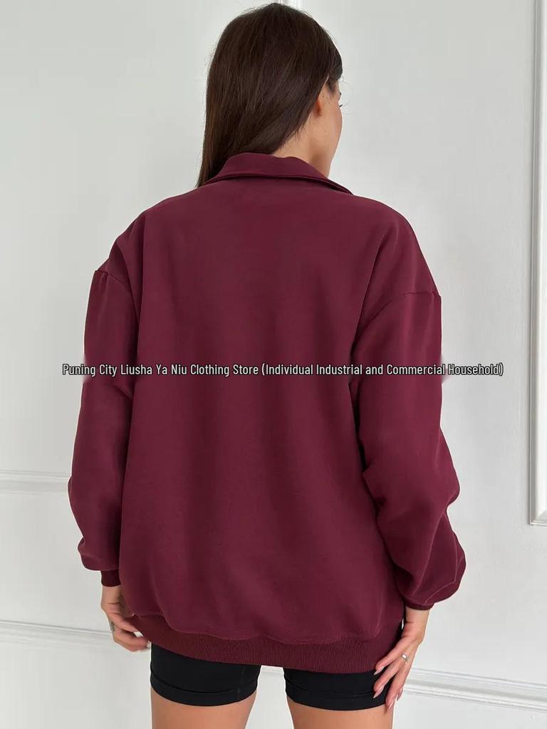 Vintage American Style Women’s Warm Lapel Zipper Hoodie for Autumn and Winter