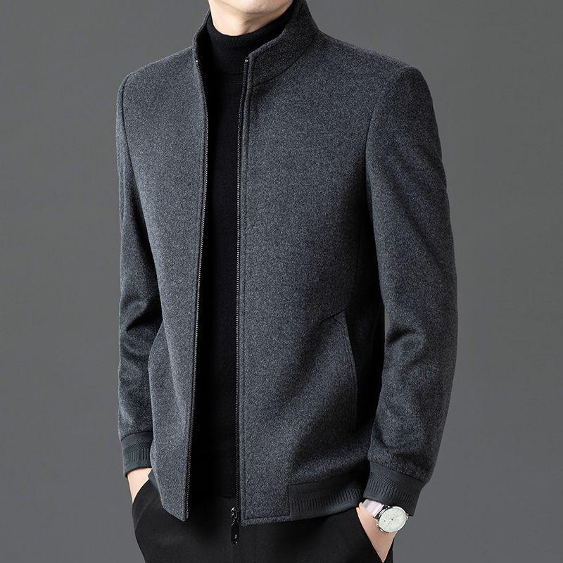 

Men s 100% Wool Stand Collar Jacket - Autumn/Winter Business Casual Coat for Middle-Aged Dads XL сірий колір