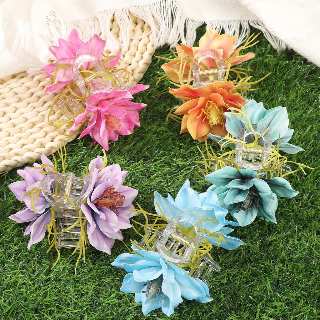 AWAYTR Artifial Colorful Peony Hair Claws Plastic Floral Hair Clips Crab For Girl Gift Hair Accessories Valentine Headwear
