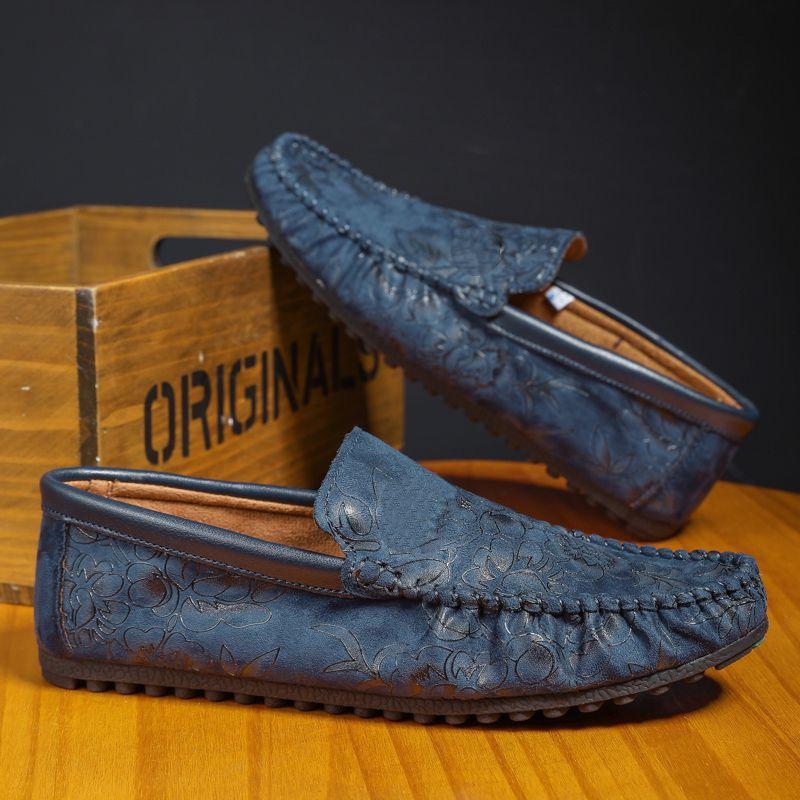 Neue Schuhe für Herren Leder Freizeitschuhe Trend Blumenmuster Fahrschuhe Jugend Slip-on Loafer Große Größe