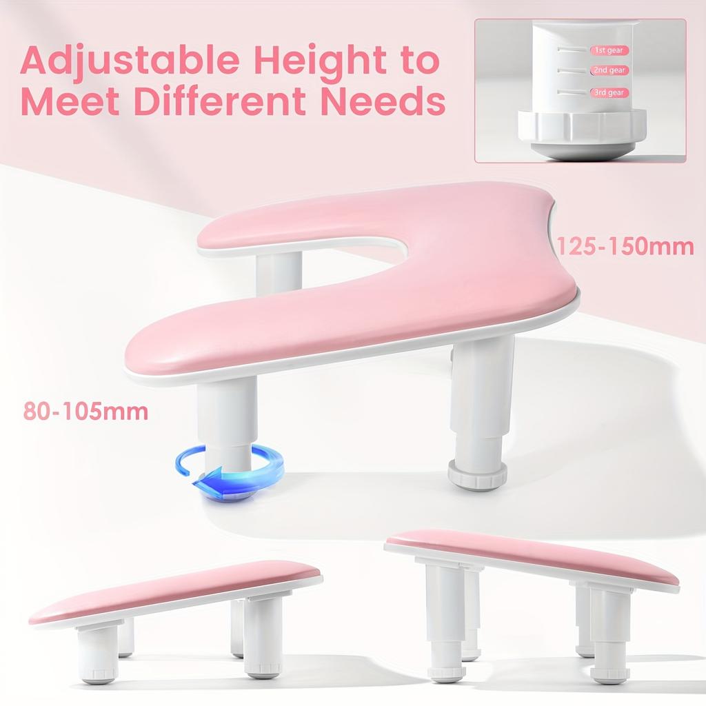 Justerbar höjd U-formad manikyristarmstöd, utrustad med ergonomiskt mikrofiberarmstöd - formaldehydfritt, rosa handstöd