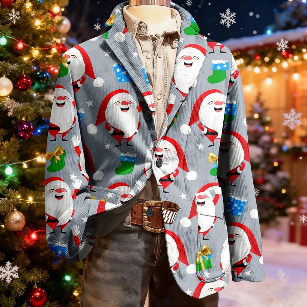 Herren Hässlicher Weihnachten Kord Warmtaschen Anzugjacke Strickjacke Herren Freizeitanzug