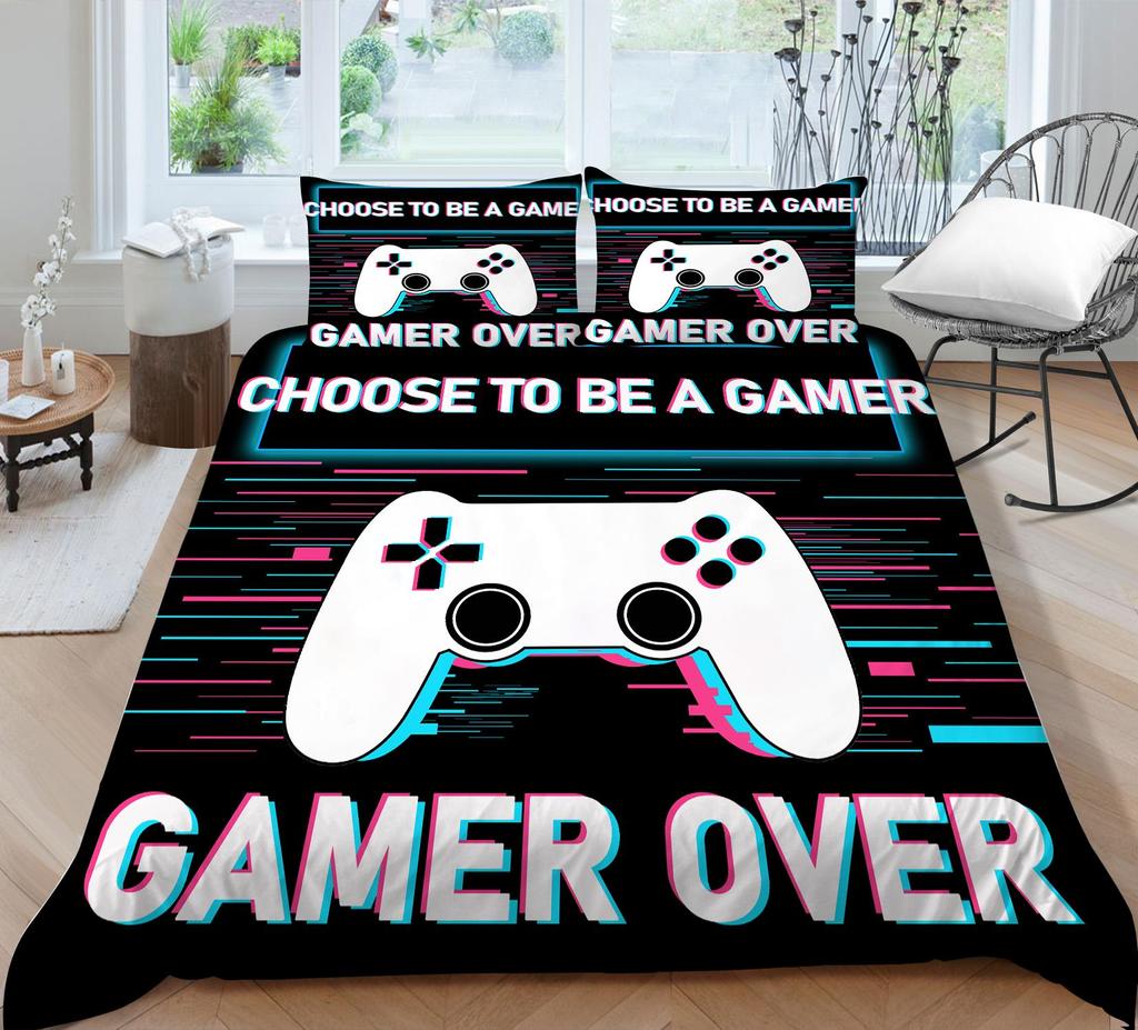 Player Bedding Microfiber Fabric Game Machine Printed Quilt Cover and Pillowcase Are Suitable for Home Decoration of Boys and Men's Game Lovers' Rooms