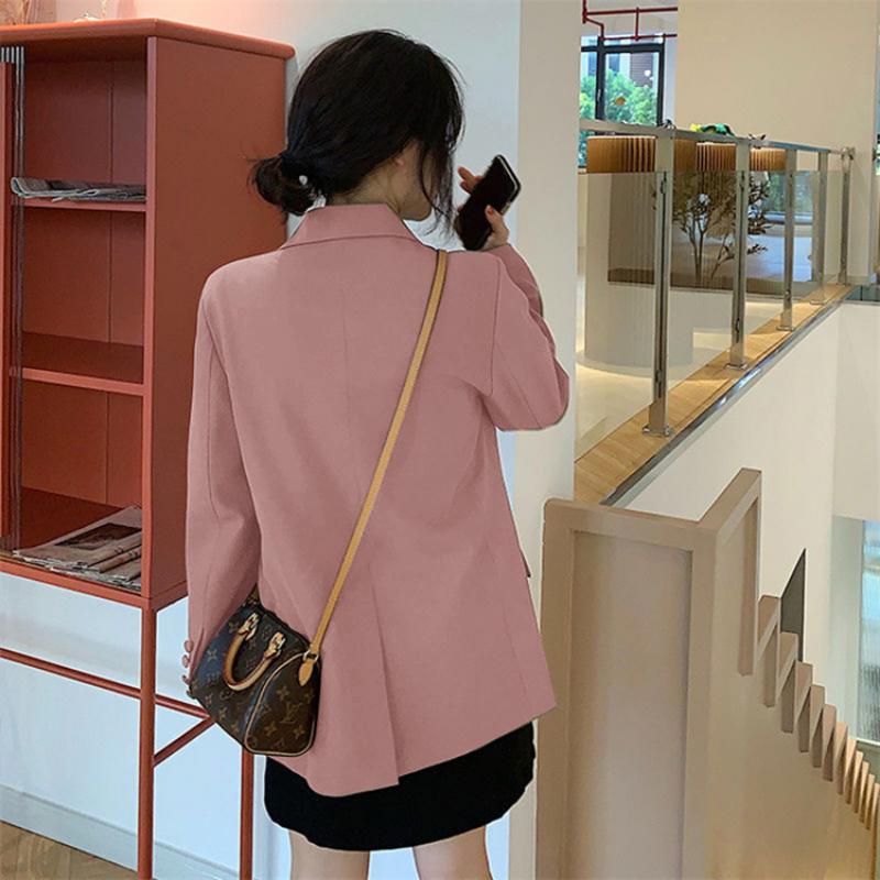 2025 Spring Autumn Women's Brown Blazer, Korean Style Loose Fit Casual Jacket with Notched Lapel, Internet Famous Office Wear for Daily Outfits