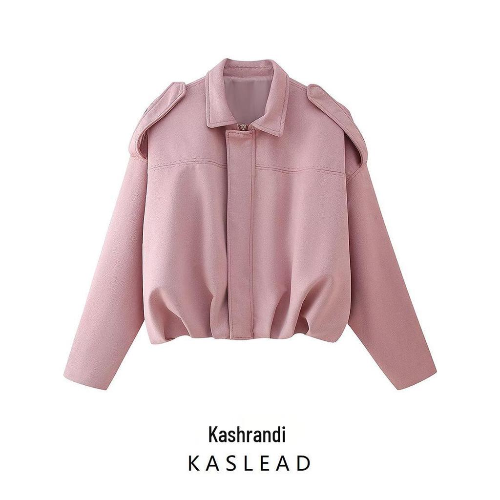 Spring 2025 Women's Fashion European and American Style Suede Short Turn-Down Collar Jacket