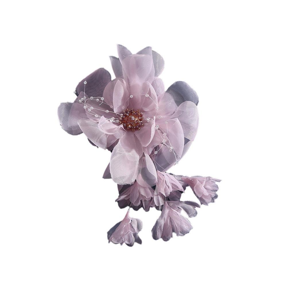 Reusable Handmade Flower Brooch Tassels Fabric Corsage Elegant Organza Flower Applique  Dance