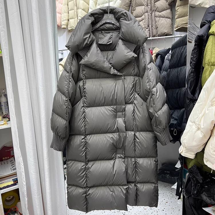 

Женский пуховик из белого утиного пуха, длинный, осенне-зимний, теплый, повседневный, оверсайз, свободная верхняя одежда, мягкое, удобное, модное пальто M серый