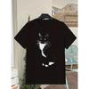 Men's& Women's Black Tuxedo Cat& T-Shirt- Retro Y2K Graphic Tee with Tuxedo Cat Face Design, Soft Breathable Crew Neck Short Sleeve Shirt,