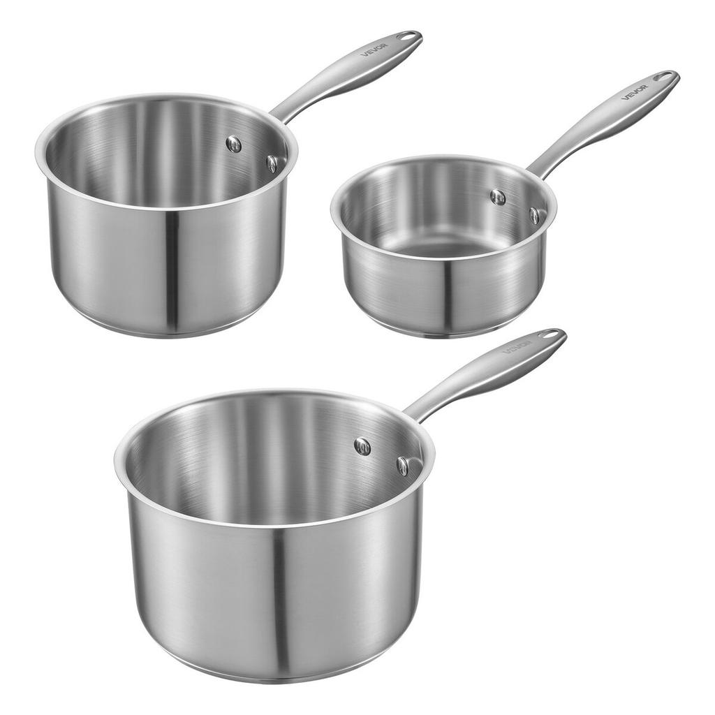 Stainless Steel Saucepan Set, 1 QT & 2 QT & 3 QT Saucepans with Glass Lids, Multipurpose Nonstick Stainless Steel Sauce Pot with Ergonomic Handle,