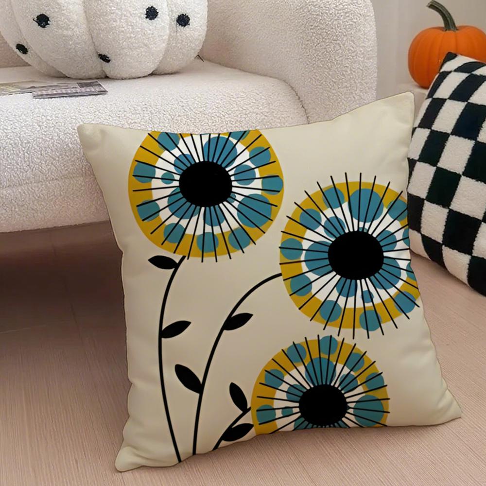 Retro Polka Dot Floral Pillow Retro Style Cushion Cover Throw Pillow Cover Hidden Button Durable Polyester Chair Cushion