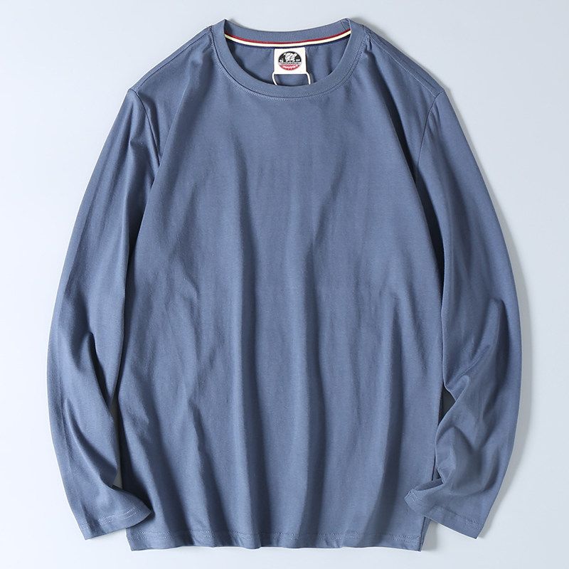 Export Factory Leftover Stock Pure Color Cotton Basic Style Washed Brushed Minimalist Casual Long Sleeves round Neck Base T-shirt Men