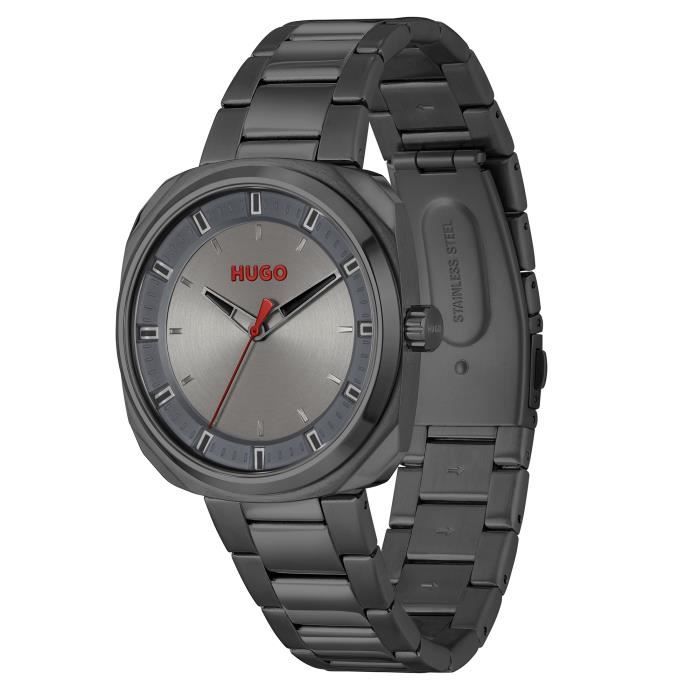 Montre carrée HUGO pour homme - Noir - Quartz - Bracelet en métal