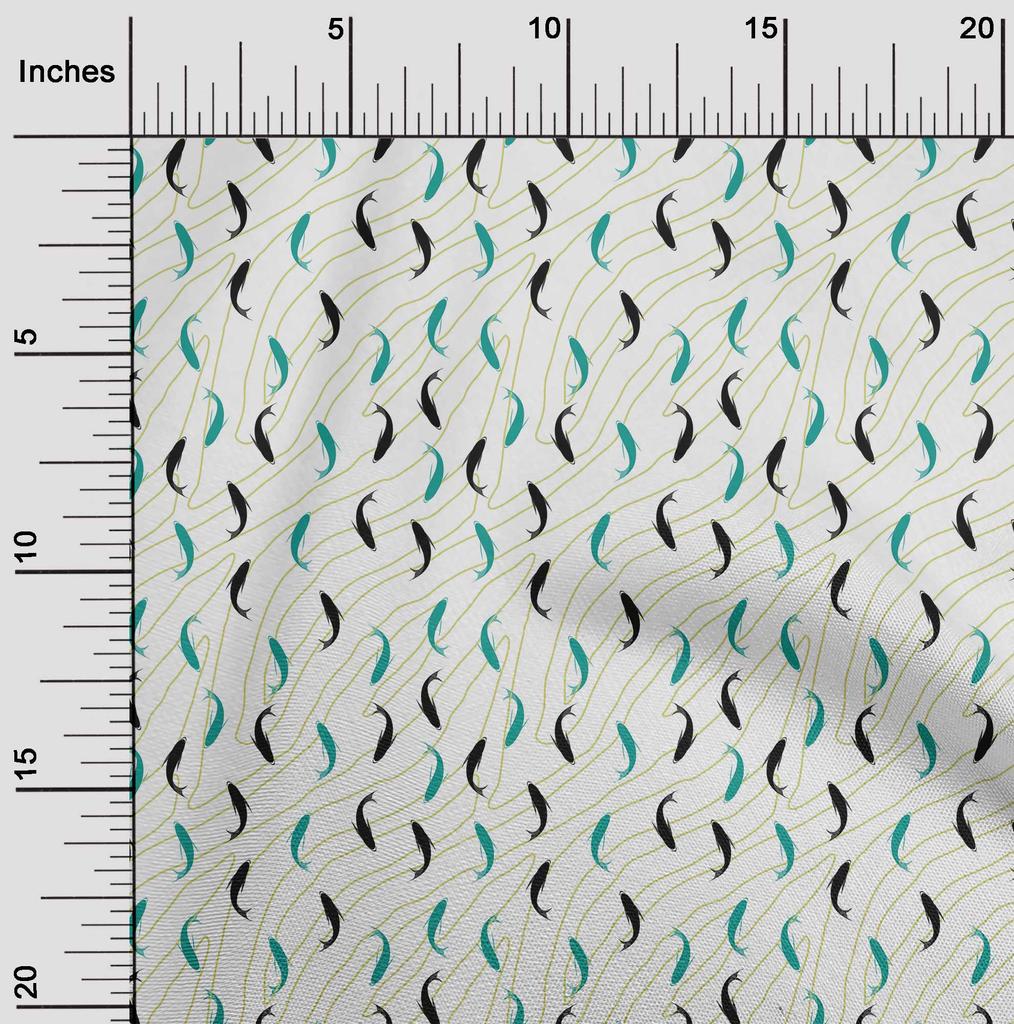 oneOone Cotton Flex Dark Teal Green Fabric Ocean Fish Dress Material Fabric Print Fabric By The Yard 40 Inch