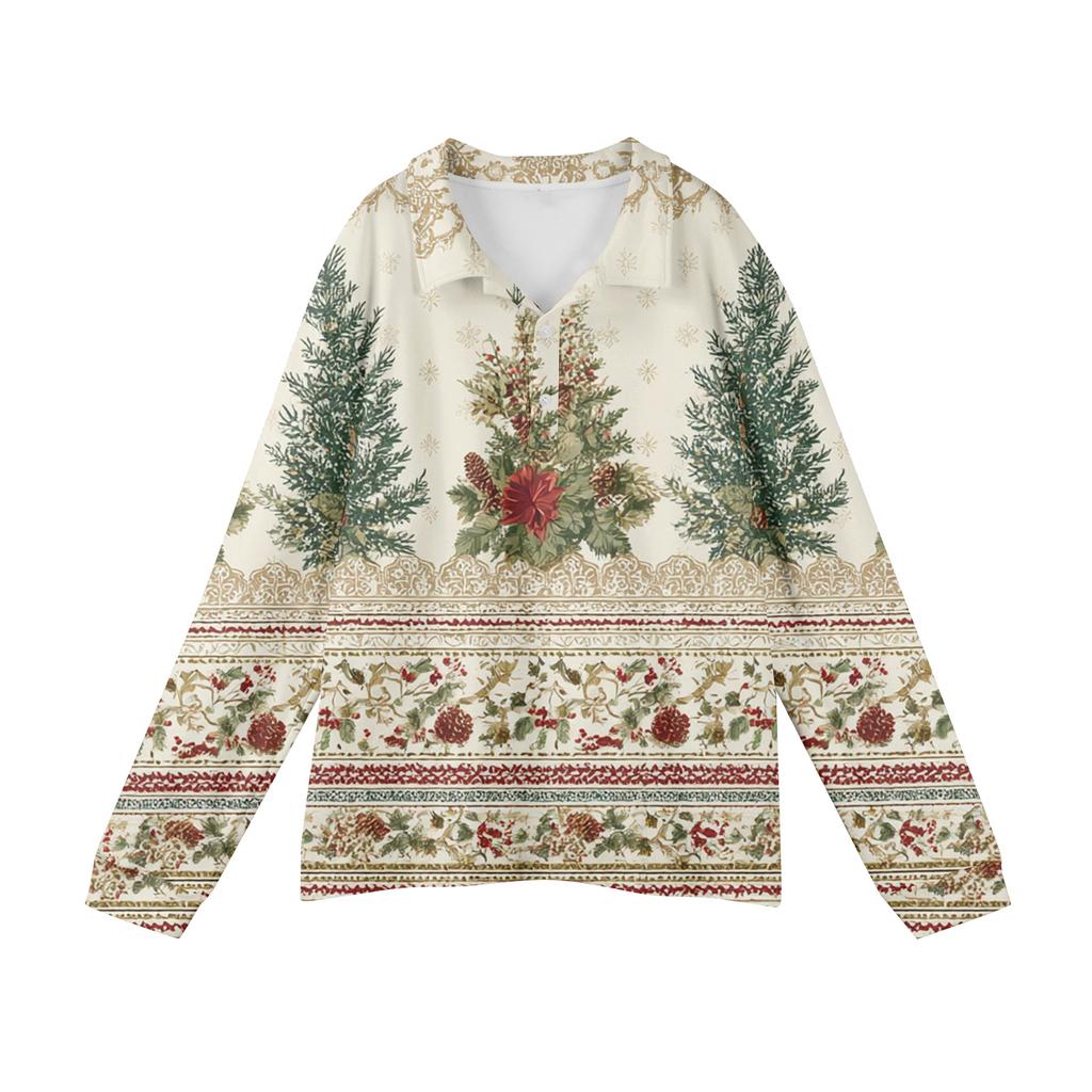 Men's Casual Christmas Print Button Long Sleeve Shirt