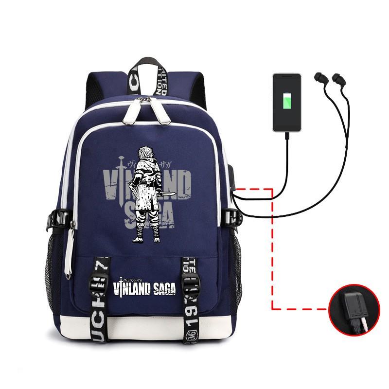 Vinland Saga Anime Rucksack für Studenten und Berufstätige - Zweilagige Oxford-Stofftasche mit USB-Anschluss, atmungsaktive gepolsterte Träger