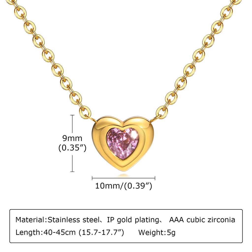 Wind 18K Gold Stainless Steel Love Inlaid Pink Zircon Pendant Necklace Earrings Niche Jewelry