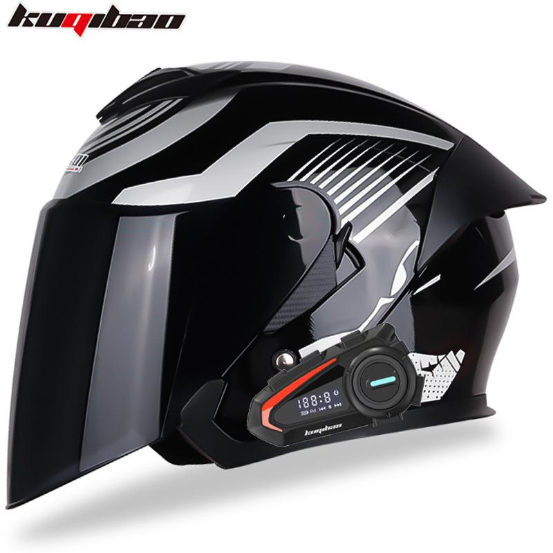 Kuqibao Dual Lens Motorcycle Bluetooth Helmet Motorcycle Helmet Half Helmet Long Range Four Seasons Universal Half Cap